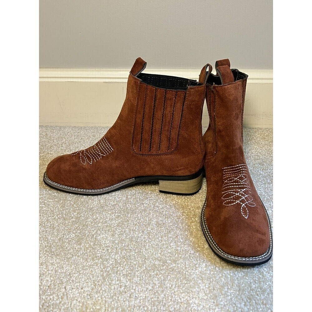 Brown Suede Cowboy Ankle Boots Size 39 Women’s - Picture 2 of 8